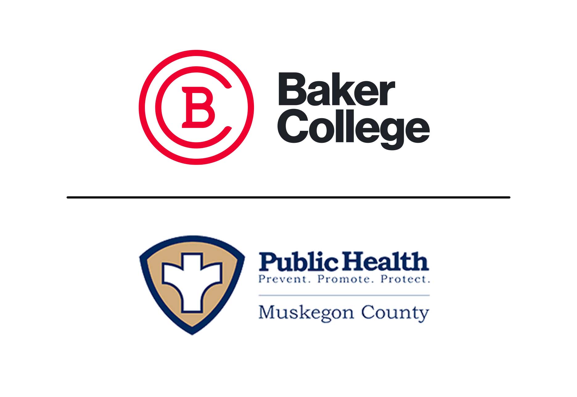 Baker College and Public Health Muskegon County logos